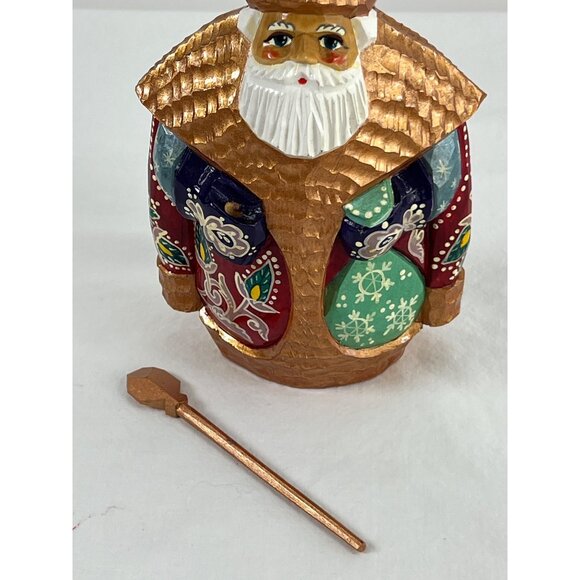 Russian Hand-Carved Wooden Santa Figurine With Staff Hand Painted Signed - Picture 3 of 6